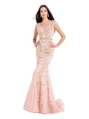 Jovani Blush Pink Beaded Mermaid Prom Gown